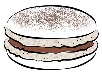 Pale macaron shell dusted with cocoa and a chocolate ganache filling.