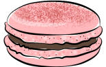 Pink speckled macaron shell with a dark chocolate ganache filling.