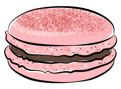 Pink speckled macaron shell with a dark chocolate ganache filling.