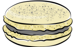 Pale macaron shell dusted with cookie crumbs with a chocolate ganache filling.