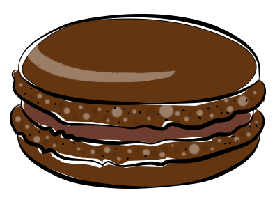 Dark brown macaron shell with dark chocolate ganache filling.