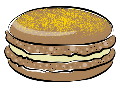 Brown speckled shell with white chocolate ganache filling.