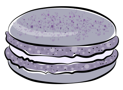 Pale purple speckled macaron shell with white chocolate ganache filling.