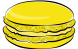 Yellow macaron shell with pale buttercream filling.