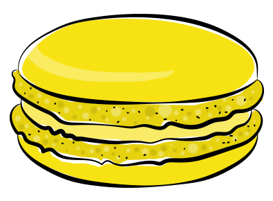 Yellow macaron shell with pale buttercream filling.