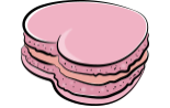 Pink heart shaped macaron shell with pink buttercream filling.