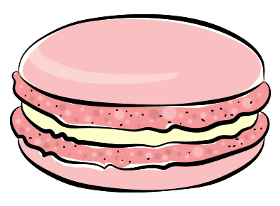 Pink macaron shell with white buttercream filling.