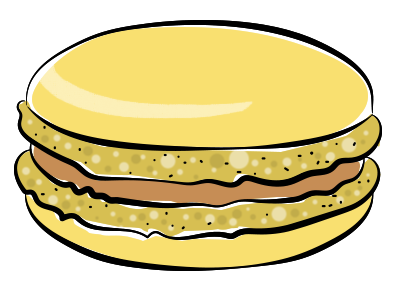 Light brown macaron shell with caramel brown ganache fillling.