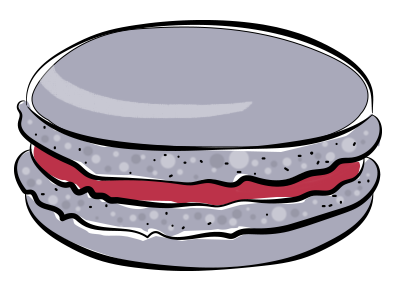 Light purple macaron shell with pink buttercream filling.