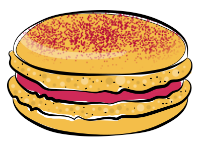 Orange speckled shell with pink buttercream filling.