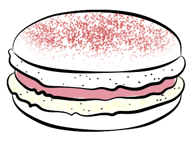 White speckled macaron shell with pink buttercream filling.