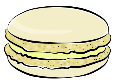 Creamy white macaron shell with white chocolate ganache filling