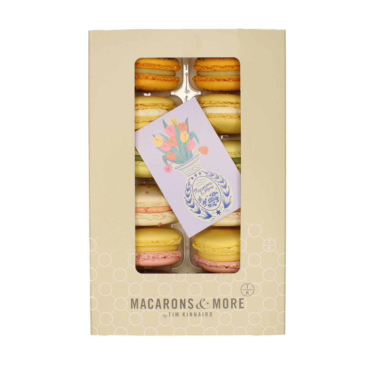 Spring box of macarons with a visible brand label.