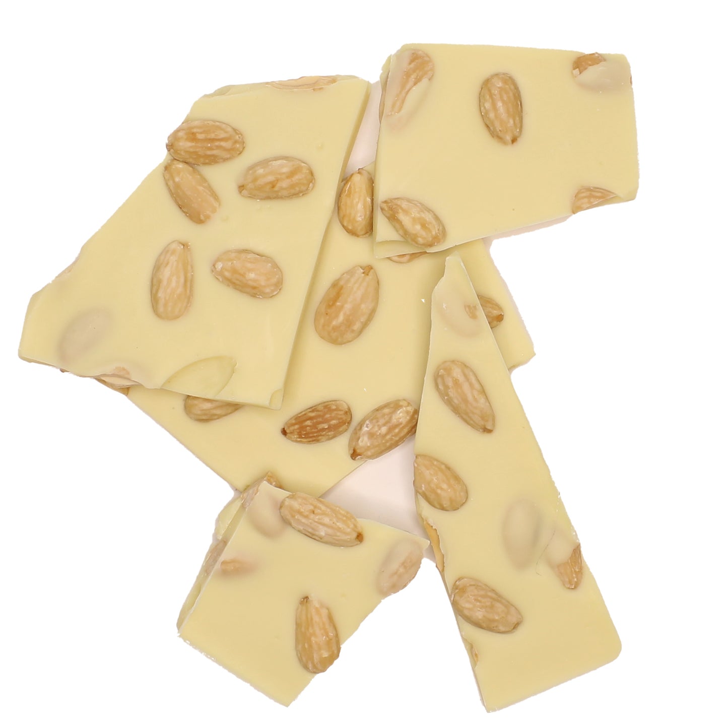 Almond and White Chocolate Bark broken into pieces.