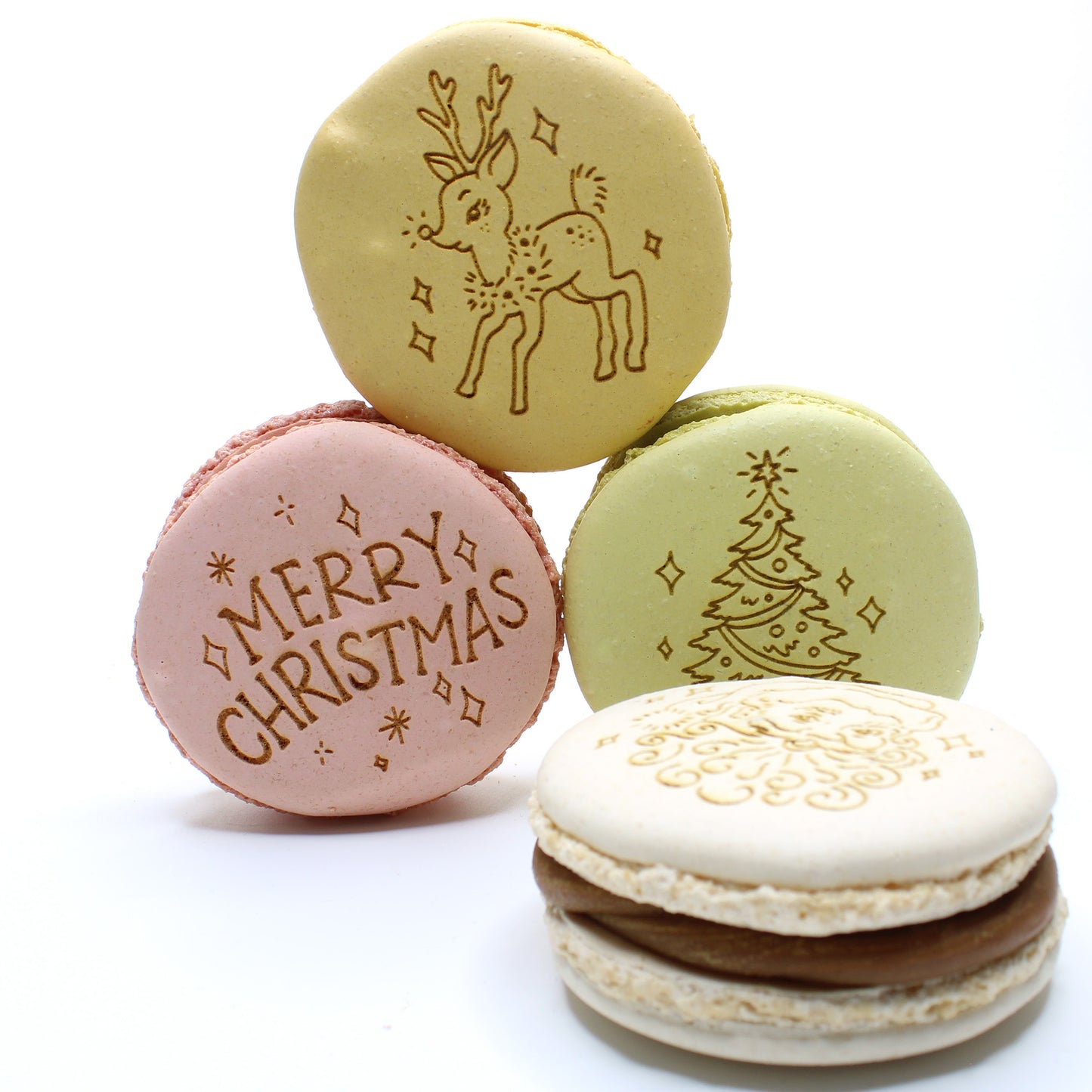 Festive Engraved Large Macarons - Mixed Box of 4