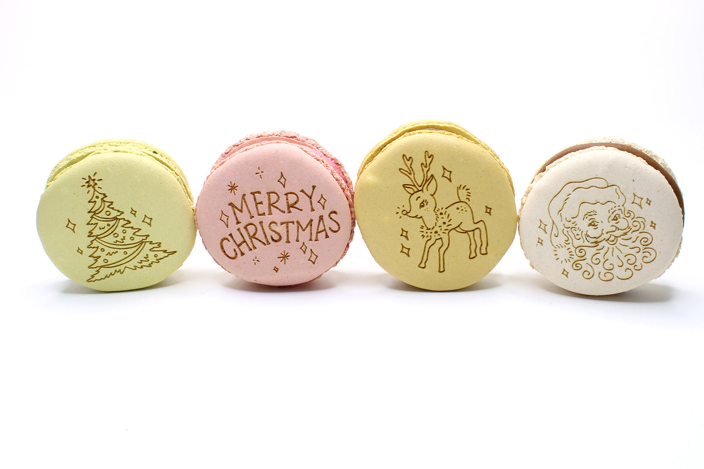 Festive Engraved Large Macarons - Mixed Box of 4