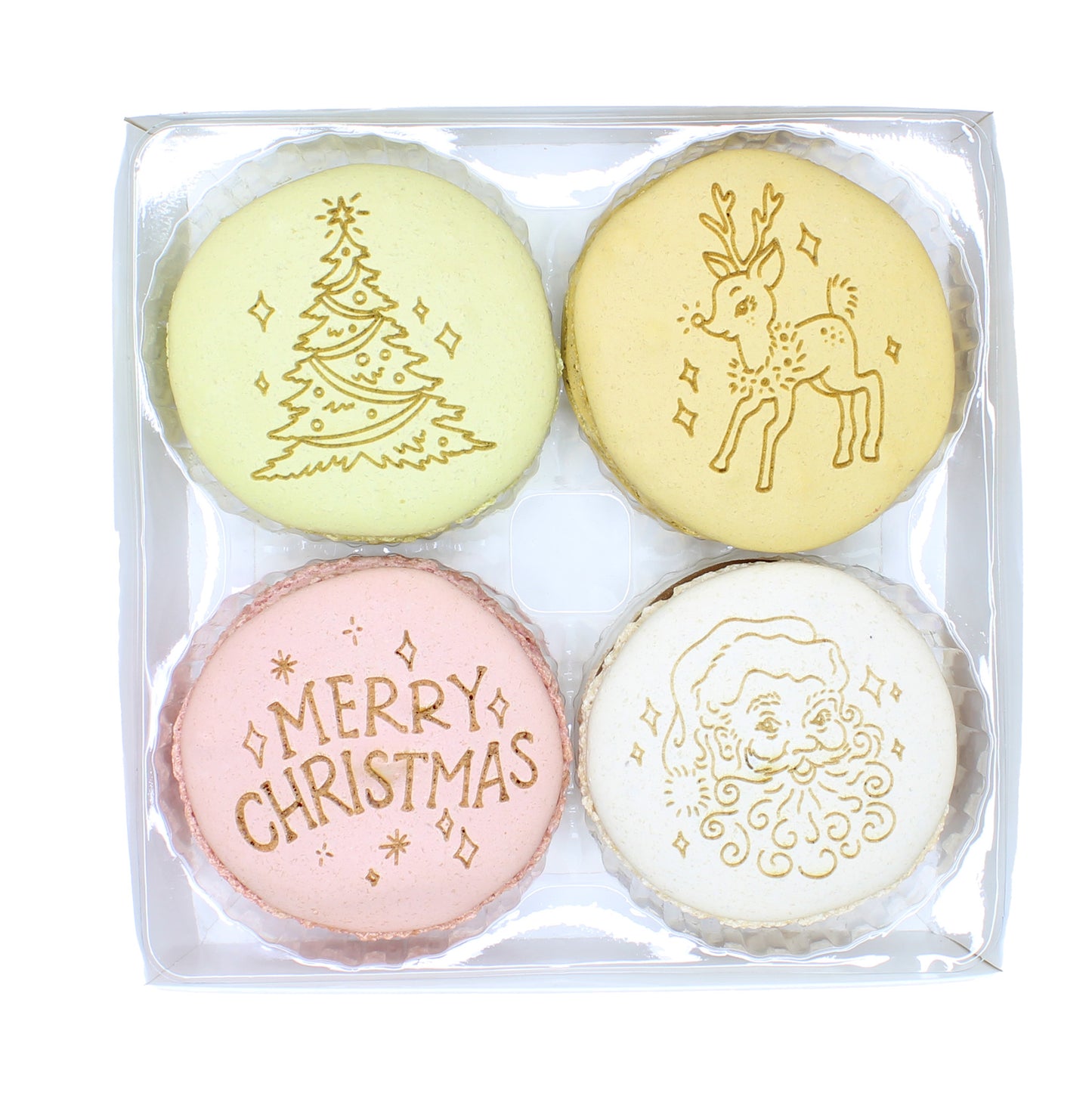 Festive Engraved Large Macarons - Mixed Box of 4