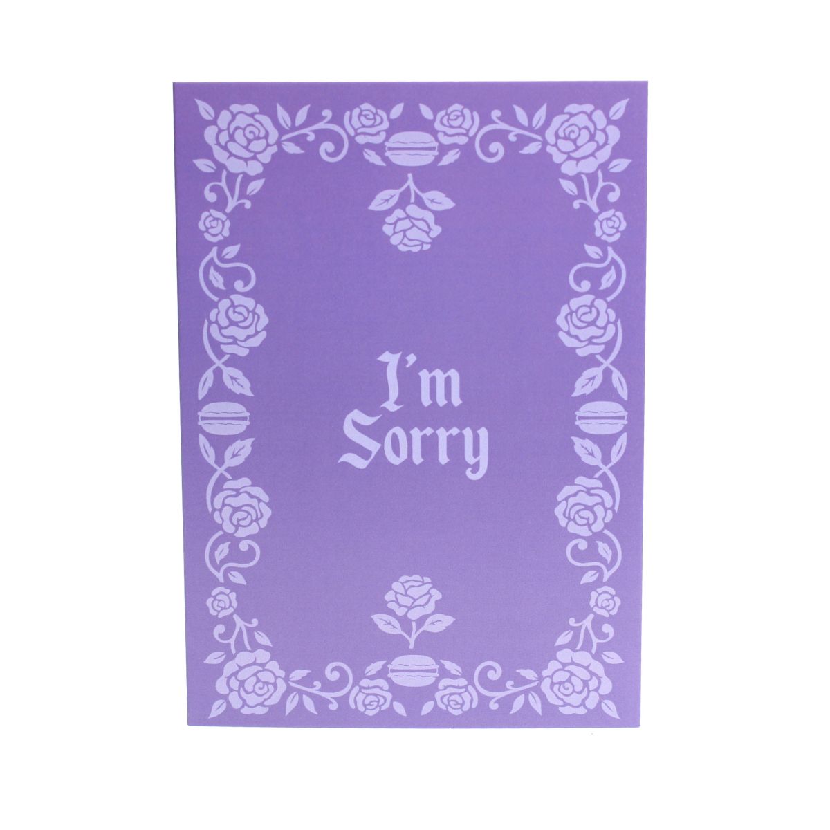 Purple card with floral border and 'I'm Sorry' text 